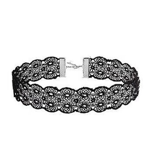 Damek lace choker med lukning 32 + 5 cm halskæde til halsen lace sort mønstret tilbehør til hverdag og festlige anledninger