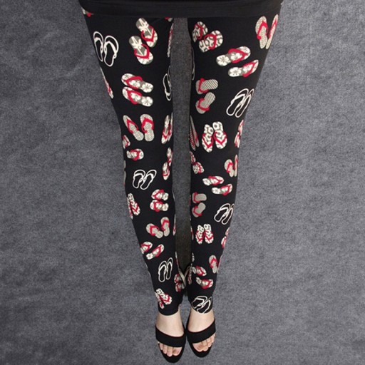 Dameleggings med flip-flop-print - Sort