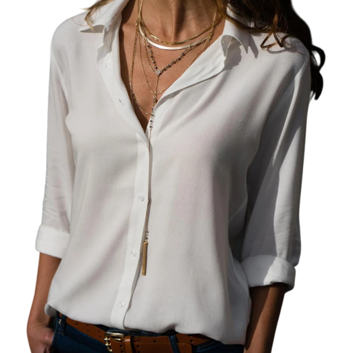 Damen Bluse mit langen Ärmeln Lockere Passform Knopfverschluss V-Ausschnitt Lässig elegantes Shirt für Alltag und Beruf