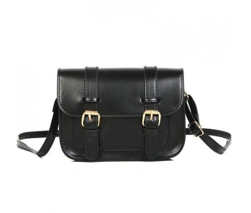 Damen Crossbody Tasche im Retro-Stil mit Klappe und zwei Schnallen Verstellbarer Riemen aus PU-Leder und Polyester 19,5 x 13,5 x 6,5 cm