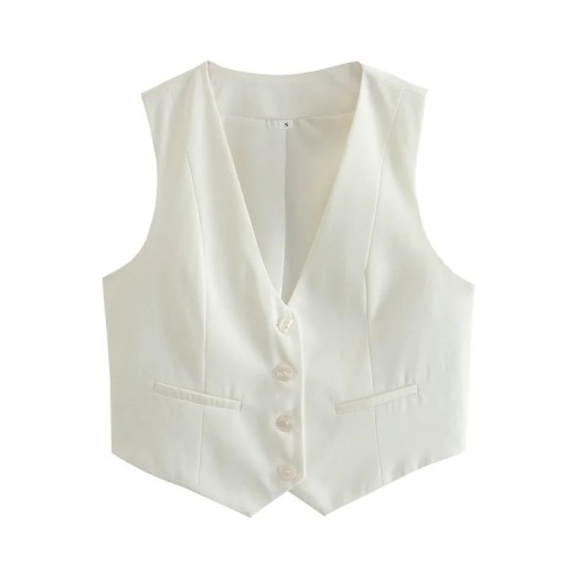 Damen elegante einfarbige Weste mit V-Ausschnitt Knopfverschluss Stilvolle Polyesterbluse ohne Ärmel Verschiedene Farben