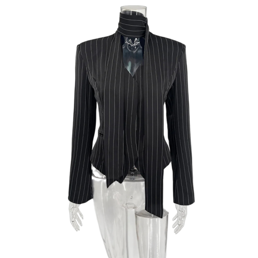 Damen elegantes Sakko mit Kragen und Streifen Einfarbiges Sakko aus Polyester Stilvolle Jacke in verschiedenen Farben mit feinem Muster für Arbeit und gesellschaftliche Anlässe