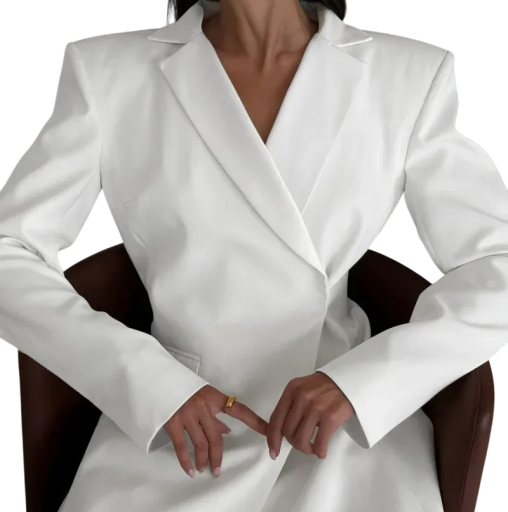 Damen elegantes Sakko mit Kragen und Taschen Einfarbiges Sakko mit Ausschnitt auf der Rückseite und verstellbarem Riemen aus Polyester und Spandex Stilvolle Jacke