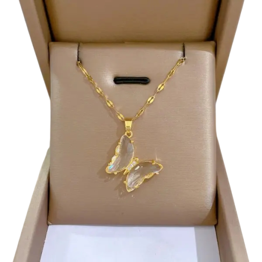 Damen goldene Halskette mit Schmetterlingsanhänger aus chirurgischem Edelstahl