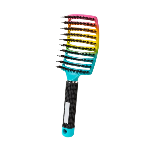 Damen-Haarkamm mit Regenbogen-Wildschweinborsten, Regenbogen-Haar-Entwirrungsbürste, feiner Haarkamm, 25 x 7,5 x 5 cm, Friseur-Werkzeuge