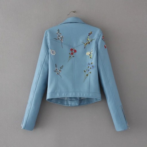 Damen-Jacke aus Kunstleder mit Blumenmuster – Blau