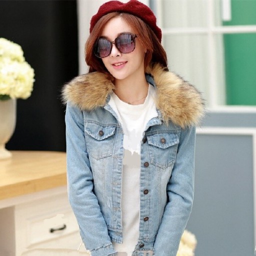 Damen-Jeansjacke mit Fell P2375