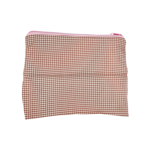 Damen Karierte Kosmetiktasche 21 x 17 cm Baumwoll- und Leinen Reise-Clutch für Make-up Großzügige Aufbewahrungstasche mit Reißverschluss