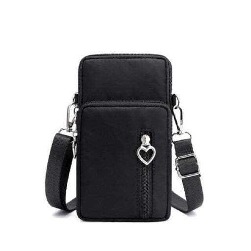 Damen kleine Crossbody Tasche hoch Vordertasche mit Reißverschluss und Herzbrett Breiter verstellbarer Gurt Nylon und Polyester 18 x 9 x 5