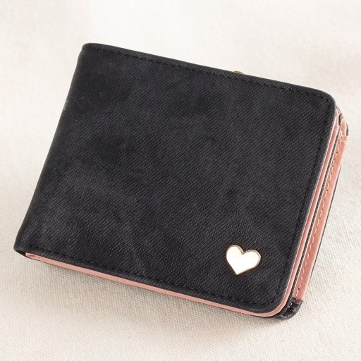 Damen kleine Geldbörse mit Herzchen und metallischem Rahmenverschluss Melierte Oberfläche Kunstleder und Polyester 11,5 x 9,5 x 2,5 cm