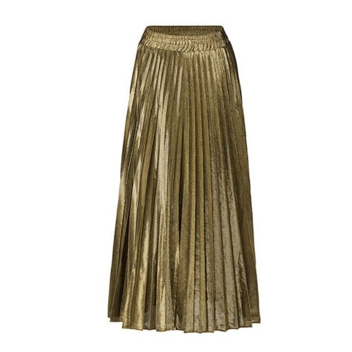 Damen lange plissierte Rock mit metallischem Glanz Geraffter elastischer Bund Feine Falten Fließender Schnitt Material Polyester