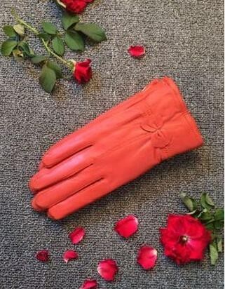 Damen-Lederhandschuhe mit Schleife