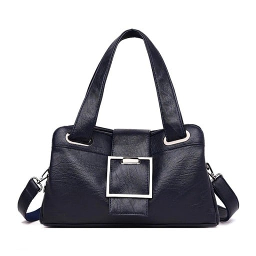 Damen Lederhandtasche für die Hand und über die Schulter Dekorative quadratische Schnalle Zwei Griffe und Gurt Leder und Polyester Maße 32