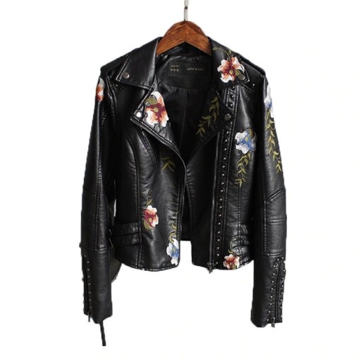 Damen-Lederjacke mit Blumen