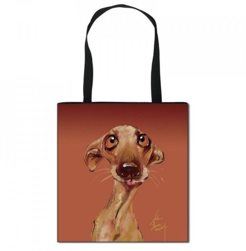 Damen-Leinentasche mit Hundeaufdruck
