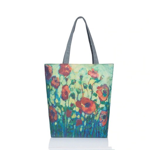 Damen-Leinentasche mit Mohnblumenmotiv