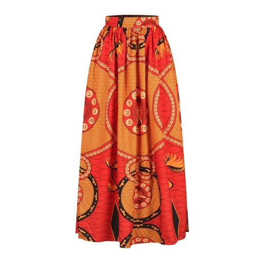 Damen Maxi-Rock mit buntem ethnischen Muster Langer, gefalteter Rock mit breitem Bund Polyester mit Spandex Fließender Sommerrock