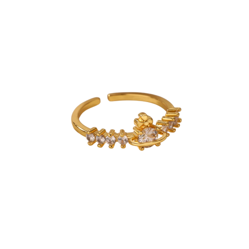 Damen offener Ring mit dekorativen Steinen Goldfarbe Edelstahl Verstellbare Größe Eleganter minimalistischer Schmuck für den täglichen Gebrauch