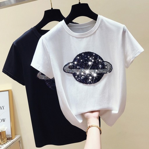 Damen-Pailletten-T-Shirt mit einem Planeten