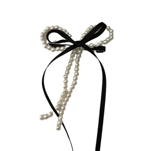 Damen Perlenhaarschleife Band und Perlen Elegante Duckbill-Haarspange Romantisches Haaraccessoire