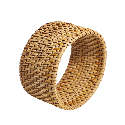 Damen Rattanarmband breit 3,8 cm Durchmesser 7 cm Bambus Rattan hellbraun natürlich geflochtenes auffälliges Accessoire für das Handgelenk
