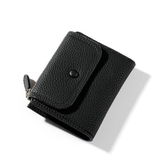 Damen Reise Mini Geldbörse mit genarbter Oberfläche Druckknopfklappe Reißverschluss mit Schlaufe PU Leder und Polyester Maße 11,5 x 9,3 x 2,7
