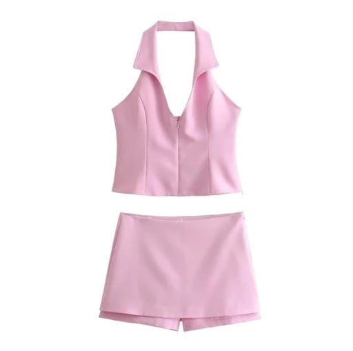 Damen Set Blusentop und Shortsrock Eleganter Schnitt aus Polyester Kragen mit V-Ausschnitt Reißverschluss Freizeit und festliche Anlässe