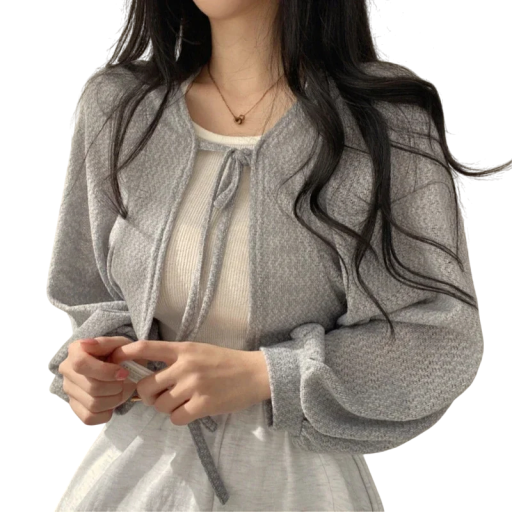 Damen Sommer-Kardigan mit langen Ärmeln und Bindeband Einfarbiger leichter Pullover aus Acetat, Polyester und Viskose Elegantes Oberteil