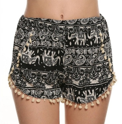 Damen-Sommershorts mit Elefanten – Schwarz