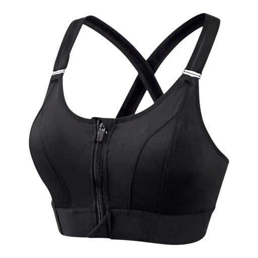 Damen Sport-BH mit Reißverschluss vorne und gekreuzten Trägern auf dem Rücken mit verstellbarem Gurt für Laufen, Fitness und Yoga