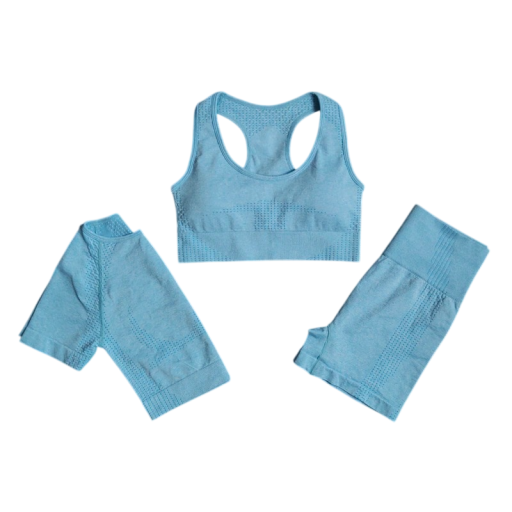 Damen Sportanzug Shorts Sport-BH und T-Shirt mit kurzen Ärmeln Einfarbiger Fitnessanzug aus Nylon