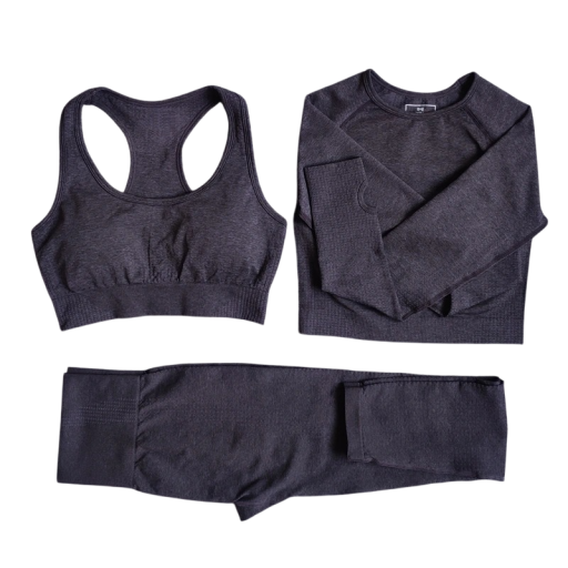 Damen Sportanzug Sport-BH, Langarmshirt und Leggings Einfarbiger Fitnessanzug