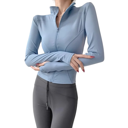 Damen Sportjacke mit Reißverschluss Enganliegender Schnitt Daumenlöcher Schnelltrocknendes Material Bequemes Tragen Fitnessbekleidung Training