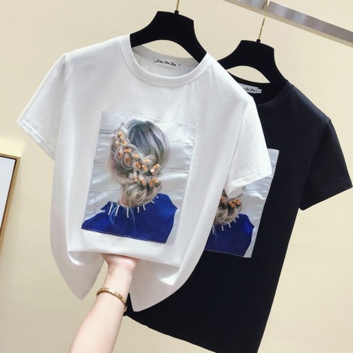 Damen-T-Shirt mit 3D-Haarmotiv