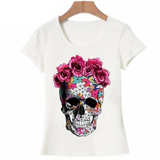 Damen-T-Shirt mit buntem Totenkopf