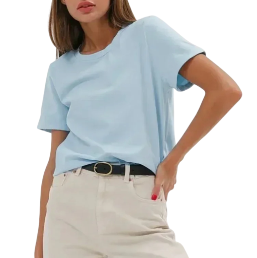 Damen T-Shirt mit lockeren Ärmeln, schlichtes Rundhals-Oberteil, modische lässige Passform, bequemes T-Shirt für die Freizeit