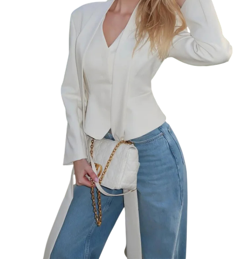 Damen Weißes Elegantes Sakko mit Kragen Einfarbiges Gesellschaftssakko aus Polyester Stilvolle Jacke für das Büro, Geschäftstreffen und den Alltag