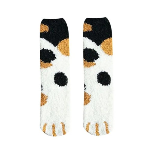Damen Winter warme flauschige gepunktete Socken EU 36-42 weiche wärmende Baumwolle Polyester Motiv Katzenpfoten bequeme Haussocken ein Paar