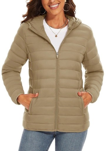 Damen Winterjacke mit Kapuze Steppjacke mit Reißverschluss Wärmende Jacke mit Taschen Leichte gefütterte Jacke für die Stadt Stilvoller Schnitt für kaltes Wetter