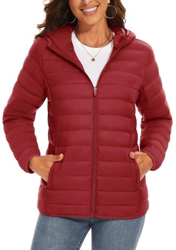 Damen Winterjacke mit Kapuze Steppjacke mit Reißverschluss Wärmende Jacke mit Taschen Leichte gefütterte Jacke für die Stadt Stilvoller Schnitt für kaltes Wetter