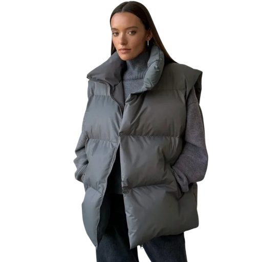 Damen Winterweste mit Rollkragen und Reißverschluss Einfarbige wärmende Weste aus Baumwolle und Polyester Stylische Weste für kalte Wintertage