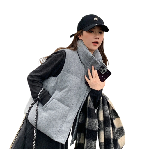 Damen Winterweste mit Rollkragen und Reißverschluss Einfarbige wärmende Weste mit Taschen aus Baumwolle und Polyester Stilvolles Accessoire für kalte Tage