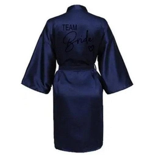 Damenbademantel Team Bride Hedvabně Zarter Satinbademantel mit Aufschrift für Brautjungfern Mit Bindeband in der Taille Leichter Polyester für Hochzeitsvorbereitungen