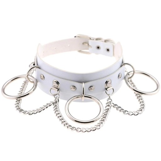 Damenhalskette aus Leder mit Ringen und Kette