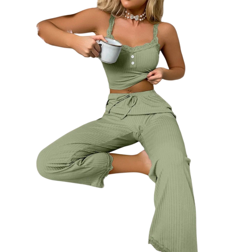 Damenpyjama mit Top und Hose Einfarbig elegantes Set aus leichtem Polyester und elastischem Spandex erhältlich in verschiedenen Farben
