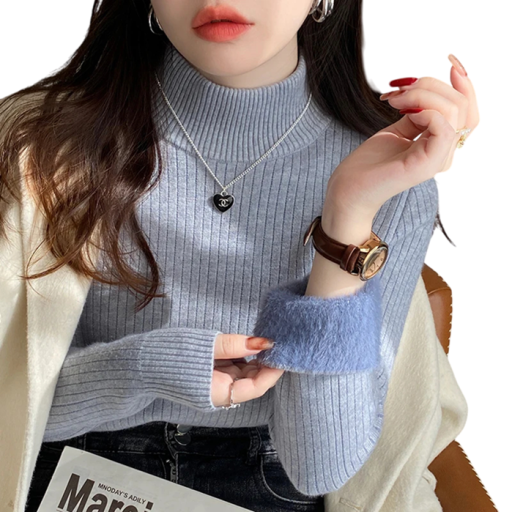 Damenwarmer Pullover mit Rollkragen und Plüschfutter Baumwolle und Acryl Einfarbiger Winterpullover mit langen Ärmeln Universelle Größe