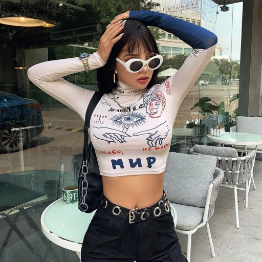 Dameprintet crop top A342