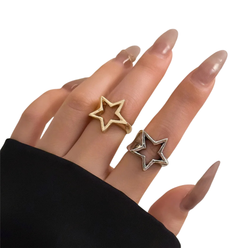 Dameprøve 1,9 x 1,7 cm Justerbar størrelse Hult stjerne Zinklegering Stilfuld mode smykke Elegant ring til daglig brug