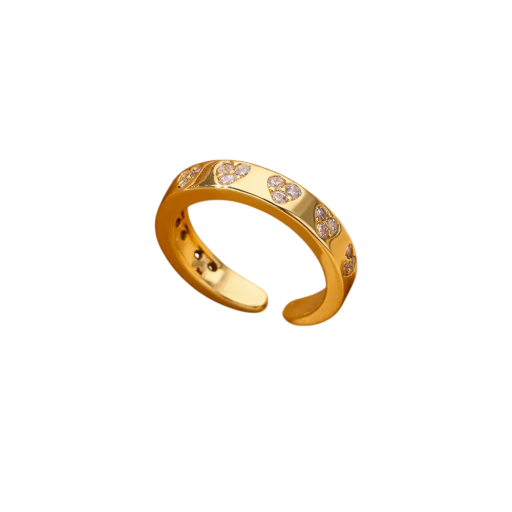 Dameprøve Justerbar størrelse Åben design Zirkon hjerter Metallegering Guld farve Fin elegant moderne smykke fra kærlighed