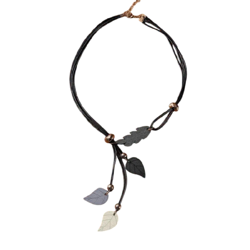 Damernas halsband med träblad hänge längd 51–56 cm trä svart grå beige justerbart halsband för vardagsbruk